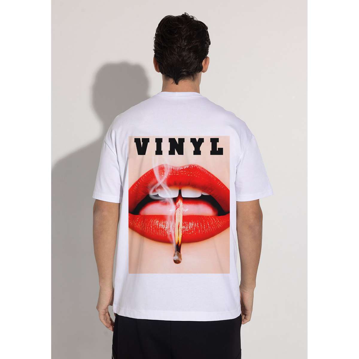 VINYL ART CLOTHING MEN΄S OVERSIZE FIT COTTON SIZZLE LIPS T-SHIRT 75930-02 WHITE
